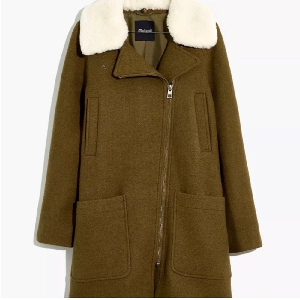 Madewell Eldridge Women's Olive Wool Coat with White Removable Collar